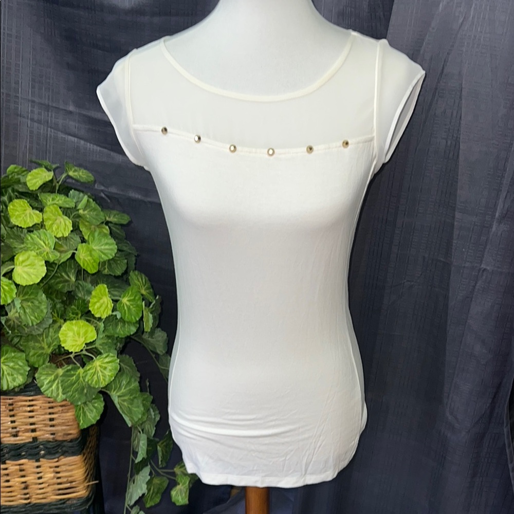 The Limited Gold Embellished White Cap Sleeve Tank Top